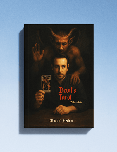 Book cover of 'Devil's Tarot' by Vincent Hedan with a dark theme and text.