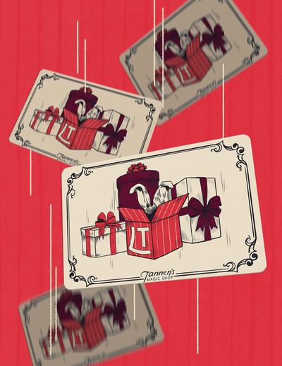 Illustration of gift cards with a red background